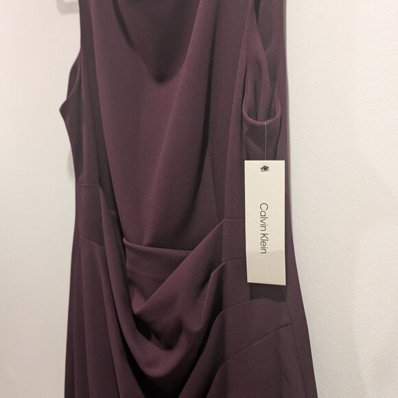 NWT Purple Calvin Klein Sleeveless Dress with Ruching, Size 14 - Picture 8 of 8